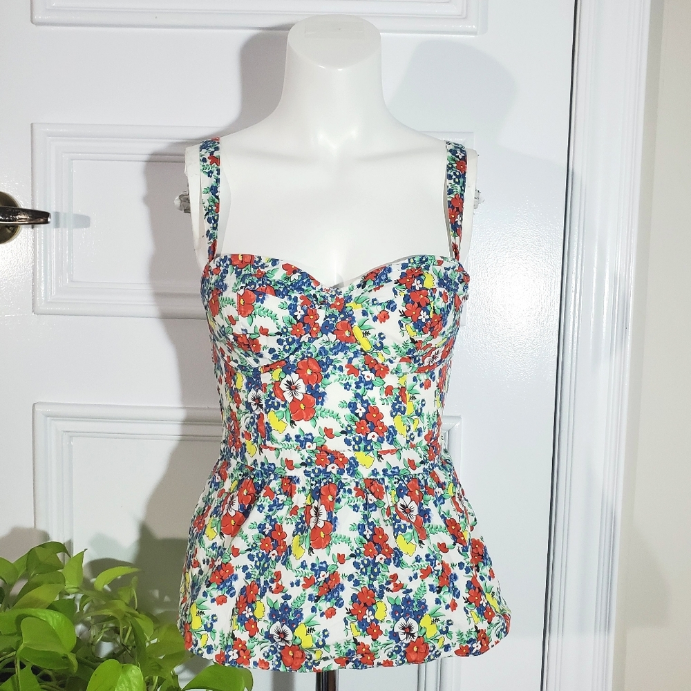 Vintage Y2K Hollister Bustier Smocked Floral Peplum Top